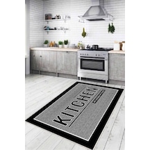 Gri Kaymaz Tabanlı Kitchen Yazan Mutfak Halısı Yolluk Vh097n11