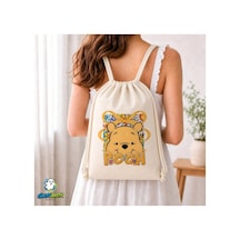 Ghostbastır Design Winnie The Pooh Büzgülü Keten Çanta C368 Bej