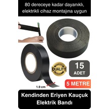 Süper Güçlü 15 Adet Siyah Kauçuk Kendinden Eriyen Bant Elektrik Sızdırmazlık Bandı 5 Mt 1.9 Cm
