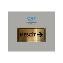 Gold Aluminyum Kapı İsimliği Mescit Sağ Ok Yönlendirmeli Yazılı Arkası Yapışkanlı 10x20 Cm