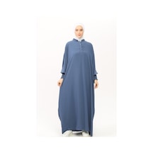 Kadın Medine İpeği Abaya Ferace Elbise Hakim Yakalı Yarasa Kollu Tesettür Elbise Kot