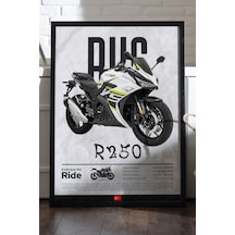 Rks R250 Siyah Ahşap Çerçeveli Poster, Dekoratif Motosiklet Duvar Tablosu