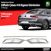 S-dizayn Vw Passat B8.5 Krom Egzoz Görünümü Difüzör 4'lü R Line 3 Parça 2019-2023