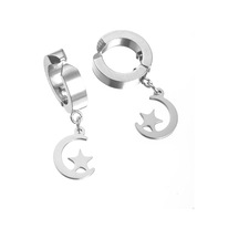 Sıkıştırmalı Erkek Küpe Çelik Sallantılı Ay Yıldız Takı P24 T5 N11.1119