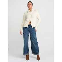 Dilvin 71743 Paçası Kıvrık Geniş Kesim Denim Pantolon Mavi