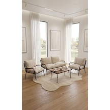 Balkon, Bahçe, Cafe Metal Koltuk Takımı 2 1 1 Sehpalı 50x80 Krem