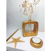 Minimal Vazo, Cam Tüplü Kare Model Dekoratif Vazo Gold