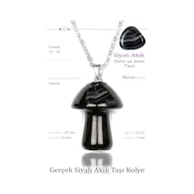 Erilsa Sertifikalı Mantar Model Siyah Akik Taşı Kolye - G1ümüş Aparatlı Çok Renkli