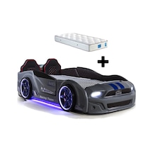 Gri Arabalı Yatak Kapıları Açılan Mustang Full Ledli Kumandalı Ve Müzikli + Ortopedik Yatak
