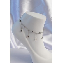 316l Çelik Gümüş Renk Zirkon Taşlı Sallantılı Yonca Model Halhal - Tj-hh1635 Çok Renkli