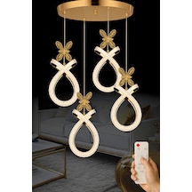 Karona Model 4 Lü Gold Kaplama 3 Renk Kumandalı Salon Mutfak Oturma Yatak Odası Modern Led Avize Sarı