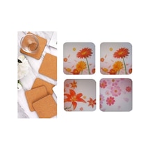 Ahşap Bardak Altlığı 4 Adet Çiçek Desen 9x9cm Çok Renkli Ahşap Bardak Altlığı 4 Adet Çiçek Desen 9x9cm Çok Renkli