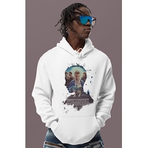 Sevbano Tasarım Stranger Things Baskılı Unisex Oversize Dizi Film Hoodie beyaz
