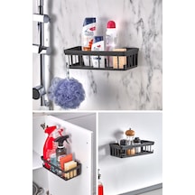 Yapışkanlı Şampuanlık - Banyo & Duş Düzenleyici Banyo Rafı - Sabunluk Organizer Antrasit Şeffaf