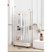 Ayaklı Beyaz Konfeksiyon Askısı Metal Elbise Askılığı Oval Sepetli Askılık Tekerlekli 175 Cm 6006 Beyaz