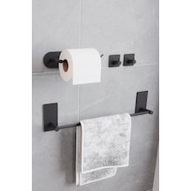 Paslanmaz Çelik Yapışkanlı Banyo Aksesuar Seti-havluluk-tuvalet Kağıdı Askısı-bornoz Askılığı Mat Siyah Diğer