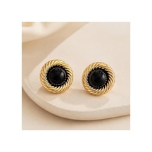 Gold Burgu Çerçeveli Siyah Taşlı Küpe Siyah - 886705171 Siyah - 886705171 Siyah
