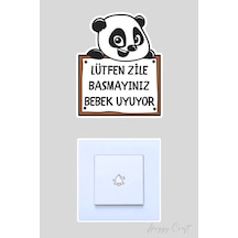 Lütfen Zile Basmayınız Bebek Uyuyor Gülen Panda Sticker Kapı Zili Etiketi Standart