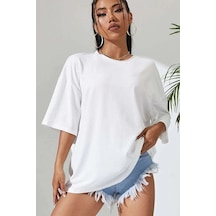 Kadın Baskılı Oversize Kısa Kol T-shirt - Beyaz