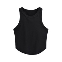 Liona Kadın Oval Etekli Siyah Renk Bisiklet Yaka Crop Top Bluz 001 Siyah M