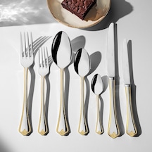 Nehir Fulya Altın Sade 12 Kişilik 84 Parça Deri Kutulu Çatal Kaşık Bıçak Takımı Altın