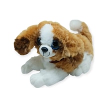 Sesli Peluş Yatan Köpek 25 Cm - Kahve Beyaz Lisinya Beyaz