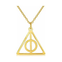 Herşey Nota Harry Potter Ölüm Yadıgarları Üçgen Ortası Dönen Gold Çelik Kolye
