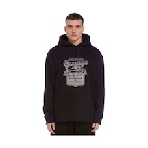 Retro Car Araba Baskılı Siyah Erkek Örme Kapşonlu Sweatshirt