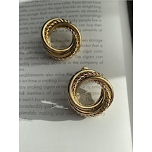 Pinery Jewels Kadın Iç Içe Geçmeli 3 Halka Gold Kaplama Küpe Çifti Altın