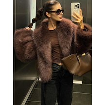 Kışlık Kadın Suni Kürk Mont Kahverengi