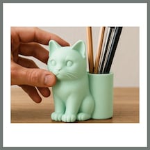 Bezos 3d Baskı Kedi Figürlü Kalemlik - Masaüstü Organizer - Mint Mmbz Mint Yeşili