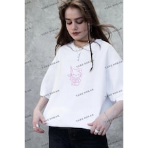 Startmore Unisex Pembe Hug Me Hello Kitty Tshirt Beyaz