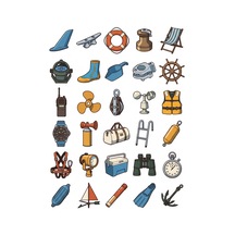 30 Adet Retro Yelken Ve Denizcilik Sticker Seti - Laptop, Defter, Matara Çok Renkli