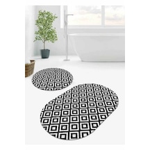 Siyah Karo Desen Banyo Halısı Klozet Oval Paspas Seti Bs073n11