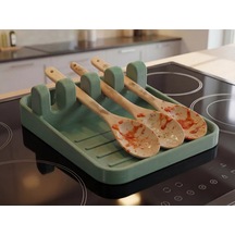 3d Baskı Kaşıklık Ve Tencere Kapağı Tutucu Damlalık Tepsisi Ocak Başı Mutfak Standı Kepçelik Yeşil