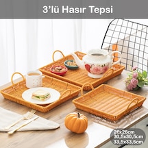 Porsima 709a Kare 3'lü Hasır Tepsi Dekoratif Sunum Servis Tepsisi