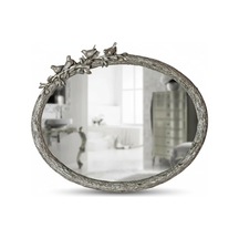 Kuş Figürlü Dekoratif Duvar Aynası Ağaç Dalı Tasarım Oval Ayna, Salon Antre İçin Şık Ayna Gümüş Genel