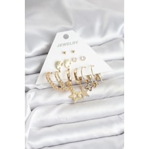 Mey İthalat Gold Renk Yıldızlı Set 6 Çift Kadın Küpe Seti Diğer