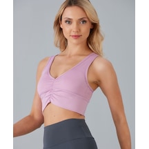 Aurafit Kadın Önü Büzgülü Arkası Çapraz Kaplı Croptop/büstiyer Pembe