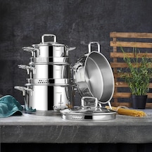 Tr Diamond Strainer 8 Parça Süzgeçli Cam Kapaklı Çelik Tencere Seti Genel