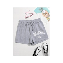 Tarzsokak Letter Graphic Drawstring Waist Track Şort Gri