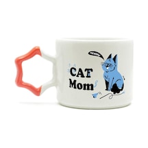 Cat Mom Baskılı Turuncu Kulplu Yıldız Kupa