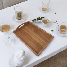 Akasya Ağacından Dikdörtgen Sunum Tepsi, Ahşap Çay, Kahve Ve Servis Tepsisi 33x22x5cm