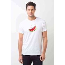 Karpuz Frutti Di Bosco Meyve Suluboya Baskılı Beyaz Erkek Tshirt