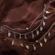 Gümüş Çift Katmanlı Yapraklar Charm Halhal Ayak Zinciri Yaz Kadın Sandal Ayak Bileği Bilezik Gümüş