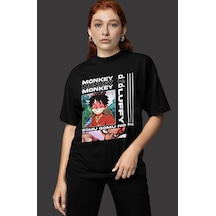 Sevbano Tasarım Monkey D. Luffy Gear 5 Baskılı Unisex Oversize Anime Dizi Siyah