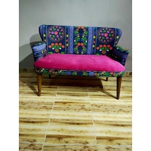 Azra Mobilya Ikili Koltuk - Kanepe - Nubuk Kumaş - Ahşap Ayak - Modern Tasarım - Fuşya Fuşya
