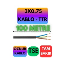 Öznur 3x0,75 Ttr Kablo Siyah Metre Seçenekli - 100 Metre