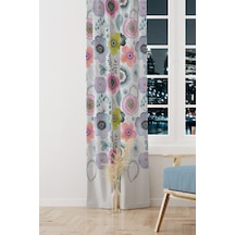 Su Çiçeği Desenli Süet Oturma Odası Salon Fon Perde Baskılı Ekstrafor Büzgü Tek Kanat Prd-1104 Çok Renkli