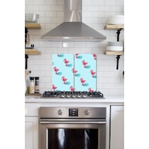 2' li 30x52 cm Flamingolar Desenli Cam Ocak Arkası Koruyucusu